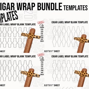 Cigar Wrap Bundle Template, Cigar Wrapper Template, Cigar Wrap, Cigar Wrap, Cigar Label Template, SVG, DXF, Word Docx, Png, Eps, 8.5&quot;x11&quot;