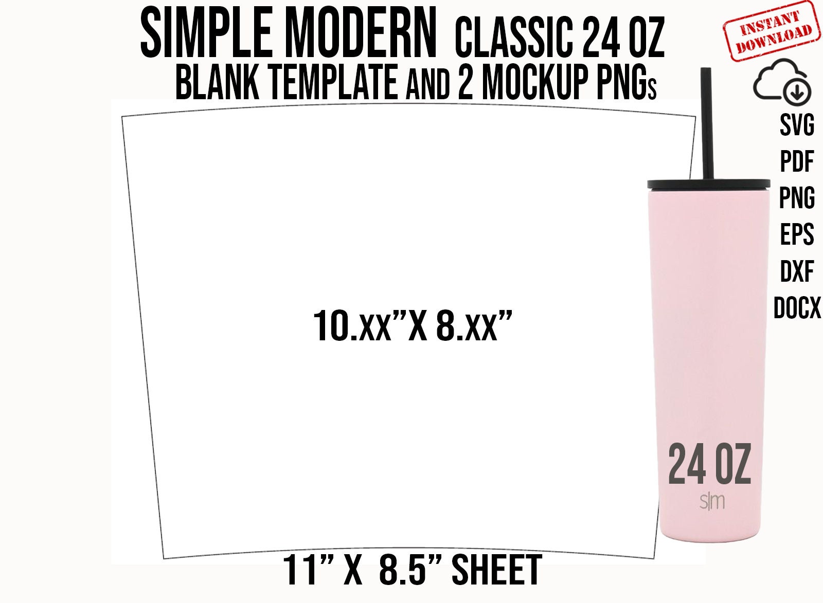 Simple Modern Classic 24 oz Template, Tumbler template, Simple Modern Svg,  Full Wrap for SIM, Simple Modern 24oz Template, Svg, Docx, Dxf - So Fontsy