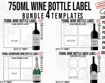 Wine label Bundle Template, Wine Label Svg, Wine Champagne 750ml Template, Custom Label, Wine Label Template, label Templates, Canva Psd SVG