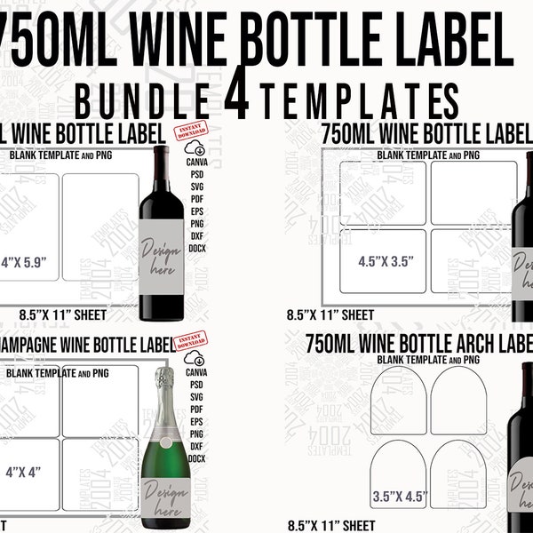 Wine label Bundle Template, Wine Label Svg, Wine Champagne 750ml Template, Custom Label, Wine Label Template, label Templates, Canva Psd SVG