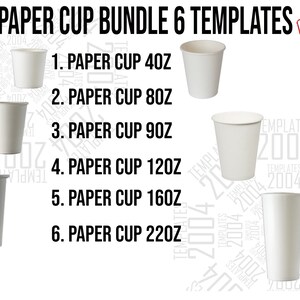 Paper Cup Bundle Template, 4oz, 8oz, 9oz, 12oz, 16oz, 22oz, Full Wrap ...