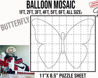 Butterfly Mosaic Balloon Frame Template 1 ft, 2 ft, 3 ft, 4 ft, 5 ft, 6 ft, Balloon Ampersand, Mosaic Template Balloons, Decor Ideas DIY Pdf