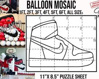 Mosaic sneaker, shoe, Mosaic Balloon Frame Template 1 ft, 2 ft, 3 ft, 4 ft, 5 ft, 6 ft, Balloon sneaker, Shoe Mosaic Balloons, sneaker, Pdf