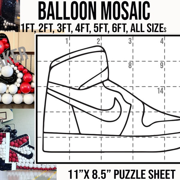 Baskets en mosaïque, chaussure, modèle de cadre en mosaïque pour ballons 2,5 cm, 2 pi, 3 pi, 4 pi, 5 pi, 6 pi, baskets ballon, chaussure Mosaic Balloons, sneaker, Pdf