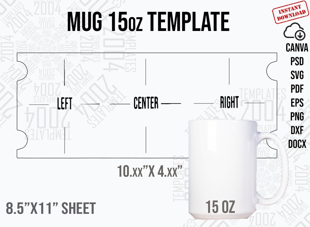 Mug 15oz Template 15 Oz Mug Template for Sublimation Full Wrap Handle