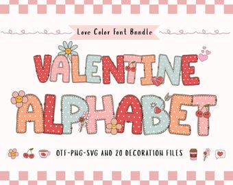 Valentine's Day Alphabet PNG Font Bundle, Preppy Letters, Bows & Cupid Clipart, Pink Love Font, Valentine Font, Preppy Font