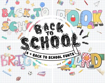 4+ School Doodle Font Bundle, Back to School Doodle Font, Groovy School Font, Pencil Paper Scale Apple Doodle Alphabet, Doodle Letters Png