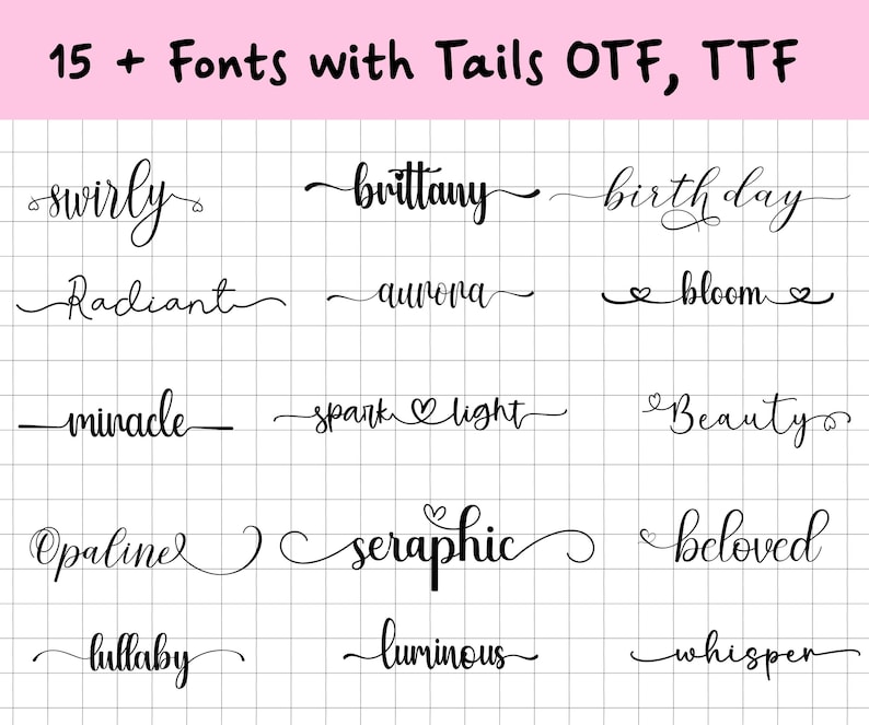 Font Tails Bundle - 15+ Fonts OTF, TTF, Fonts With Hearts, Script Fonts ...