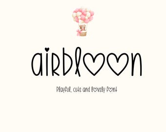 Airbloon Handwritten Font, Cute Doodle Font with Heart Letters, Playful Script for Logos, Crafts & DIY Projects, Monoline Font, Thin Font
