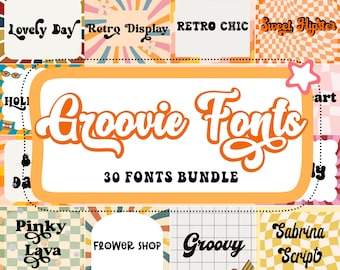 Lot de 30 polices Groovie | Collection de polices de caractères rétro ludiques avec un style inspiré des années 70 pour les logos, les affiches, les invitations et les projets créatifs