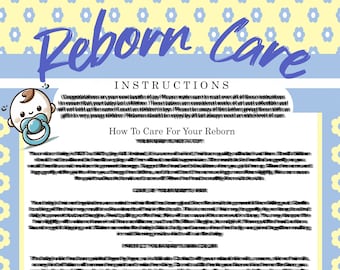 Hoja de cuidados de muñeco bebé Reborn imprimible AZUL chupete bebe niño - PDF - Descarga instantánea. Guía de mantenimiento reborn. INGLES.