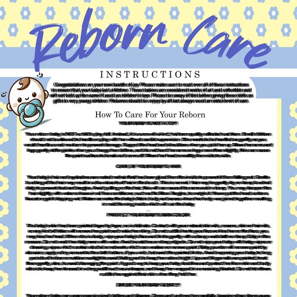 Printable Reborn baby doll care sheet BLUE baby boy pacifier - PDF - Instant download. Reborn maintenance guide. ENGLISH.
