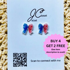 Bow Stud Earrings: Red, White, Blue, Titanium Posts