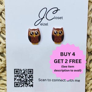 Owl Stud Earrings: Titanium Posts, Hypoallergenic, handmade, for kids and adult sensitive ears