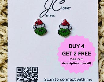 Grinch Stud Earrings: titanium Hypoallergenic Christmas jewelry, for sensitive ears
