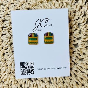 Cute CRAYON stud earring titanium hypoallergenic earring for kids and adult sensitive ears / for teacher / art stud earring / crayon, school