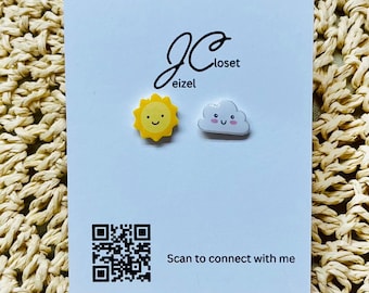 SUN & CLOUD stud earrings titanium earrings for kids and adult sensitive ears gift idea for teachers cute and fun earring