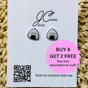 Onigiri Stud Earrings, Titanium Post, Handmade Food Jewelry