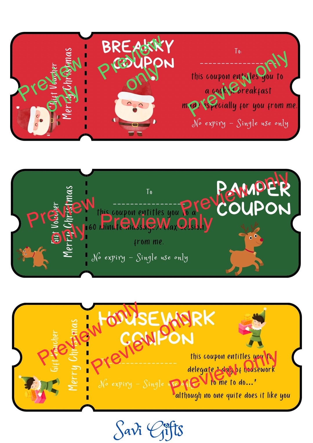 Printable Christmas Coupons or Vouchers - Etsy
