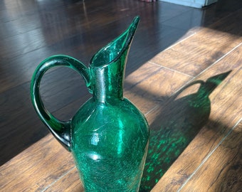 VINTAGE MCM Crackle Glass Pitcher Vase