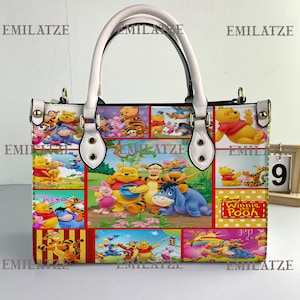 Winnie The Pooh Women Leather Bag, Pooh Lover Handbag, Pooh Women Handbag, Custom Leather Bag, Shopping Bag, Personalized Bag, Pooh Gifts