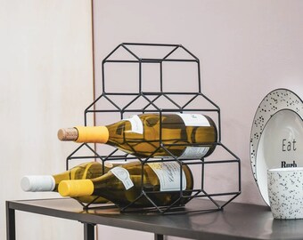 Metal wine rack, black look, space for 6 bottles, free-standing, industrial and timeless style, 32x31x15cm