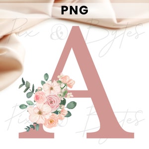 Pacote gráfico de alfabeto floral em aquarela e números, monogramas de casamento e decoração de iniciais, download instantâneo em PNG, design de POD para uso comercial