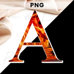 Paquete gráfico de letras y números en llamas, monogramas en llamas y decoración de iniciales, archivos PNG transparentes, descarga instantánea de imágenes prediseñadas para uso comercial
