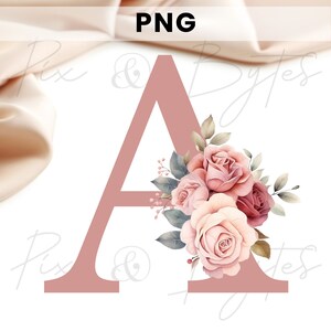 Pacote gráfico de alfabeto floral e números, letras em tons escuros, monogramas de casamento e decoração de iniciais, download instantâneo PNG, uso comercial