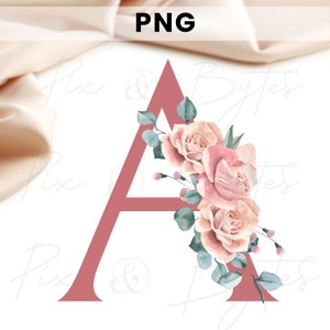 Paquete de imágenes prediseñadas de números y alfabeto floral, monogramas de boda y decoración de iniciales, descarga instantánea PNG, uso comercial de diseño POD
