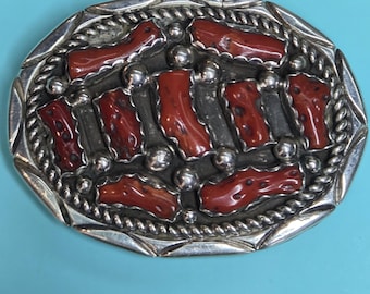 Fibbia per cintura in corallo rosso naturale, ramo, di origine nativa americana