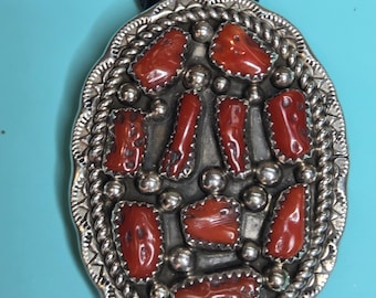 Corbata bolo de coral rojo natural y plata