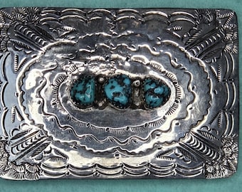 ターコイズとシルバーのネイティブアメリカンベルトバックル