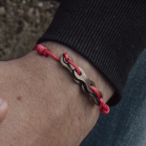 Recycled Bracelet Red Bicycle Chain by Chainium rPET cord Surf Cord