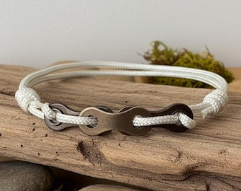 Braccialetto con catena di bicicletta riciclata bianca – Gioielli ecologici fatti a mano con paracord rPET