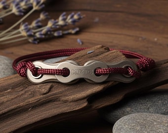 Braccialetto viola con catena di bicicletta riciclata – Gioielli da uomo sostenibili in cordino rPET