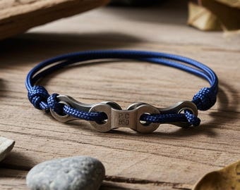 Bracciale a catena per bicicletta riciclata blu – Gioielli fatti a mano ecosostenibili per uomini e donne