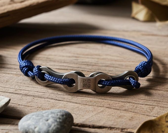 Blue Upcycled Bike Chain Bracelet – Eco-Conscious Handmade Jewelry for Men & Women