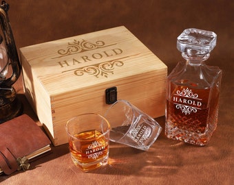 Set decanter personalizzato con scatola di legno, regalo per i testimoni dello sposo, regalo per gli amanti del whisky, regalo personalizzato per il marito, testimoni dei testimoni, regalo per la festa del papà, regalo per uomini