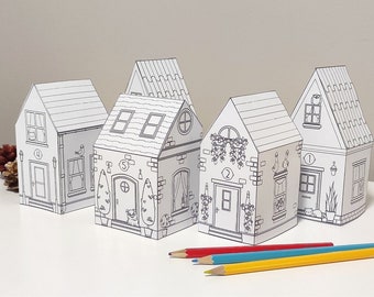 Kit de manualidades de casas de papel, set 1: Plantas y animales, páginas para recortar y colorear, dibujos y manualidades divertidas para niños, descargas instantáneas