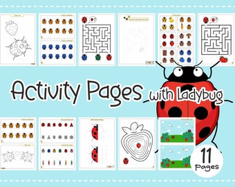 Ladybug Activity Pack – 11 Printable Insect Coloring Pages & Puzzles for Kids | Bug Worksheets PDF