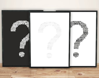 Minimalist Question Mark Wall Art – Modern Black & White Poster Set (Instant Download)