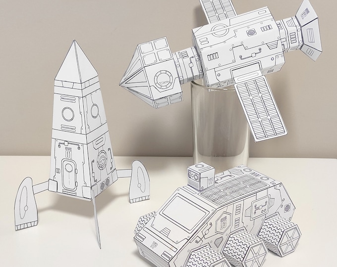 Printable Space Paper Toy Kit – Rocket, Rover & Station Craft for Kids (PDF)