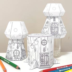 エルフのペーパーハウス印刷用テンプレート – DIYキノコぬりえ工作セット（PDF）