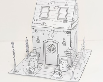 Casa de papel 3D – Miniatura navideña para jardín / Manualidad imprimible para hacer tú mismo