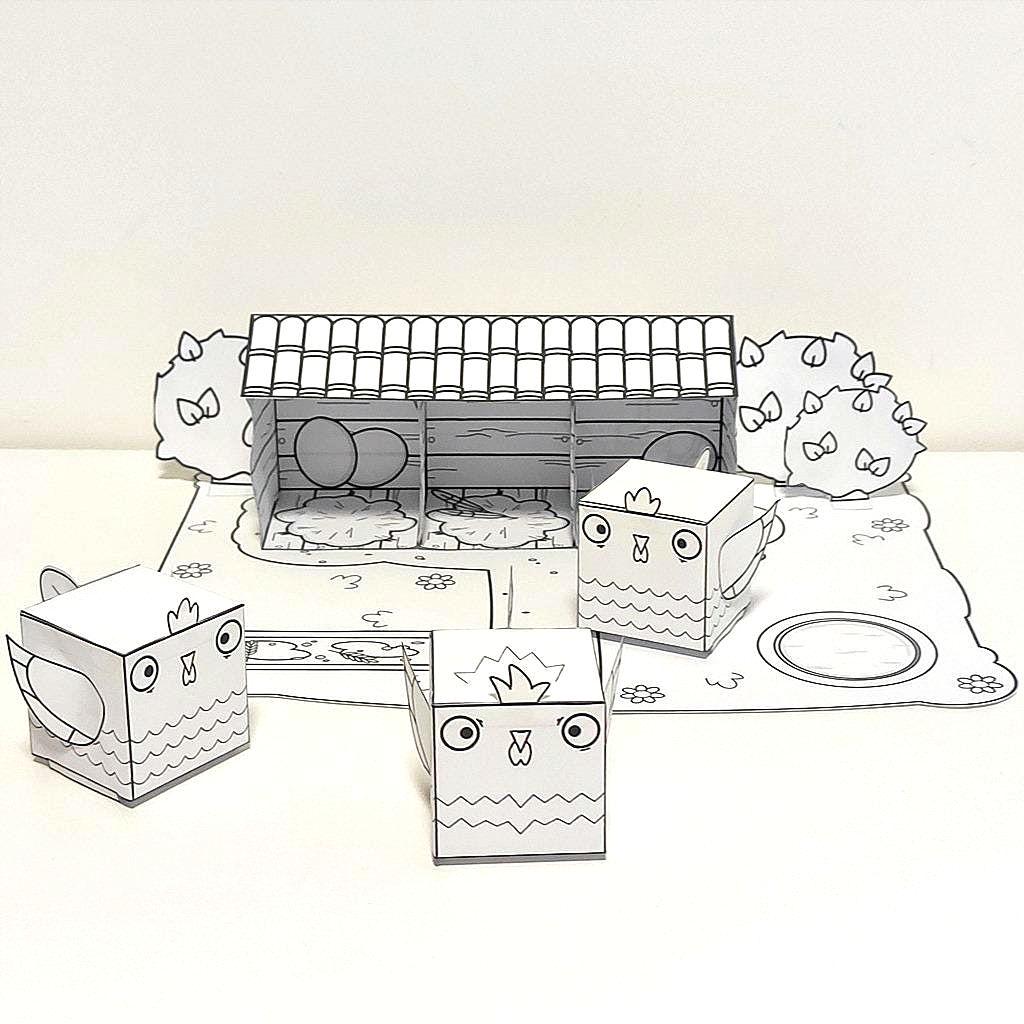 Farm Craft Printable for Kids Color Your Own Chicken Farm Barn Cut &…