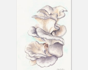 Stampa di funghi dipinta a mano su carta opaca di qualità museale
