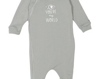 Lubalé | You are my world romper organic cotton with zipper from Portugal in pastel tones: olive, mocha, beige, and white