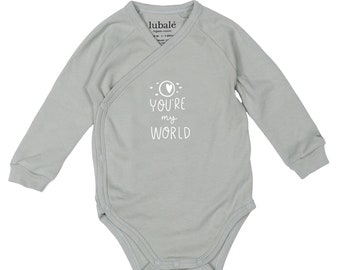 Lubalé | You are my world wrap body organic cotton from Portugal in pastel tones: olive, mocha, beige, and white