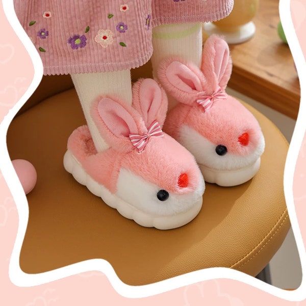 Kids' Winter Plush Slippers with Cotton Padding - Cute Cartoon Rabbit Animal Shoes for Cozy Indoor Fun